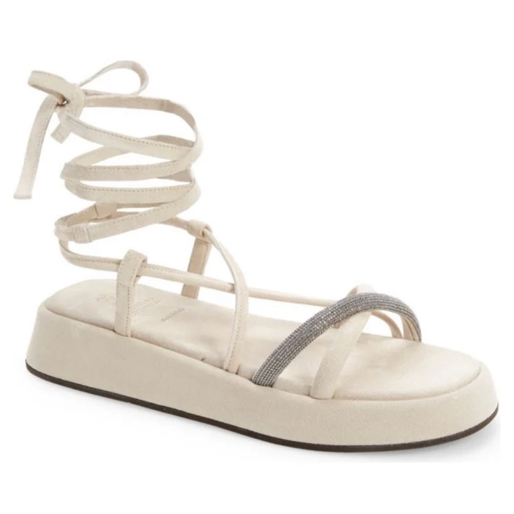 Brunello Cucinelli Ankle Wrap Suede Sandal